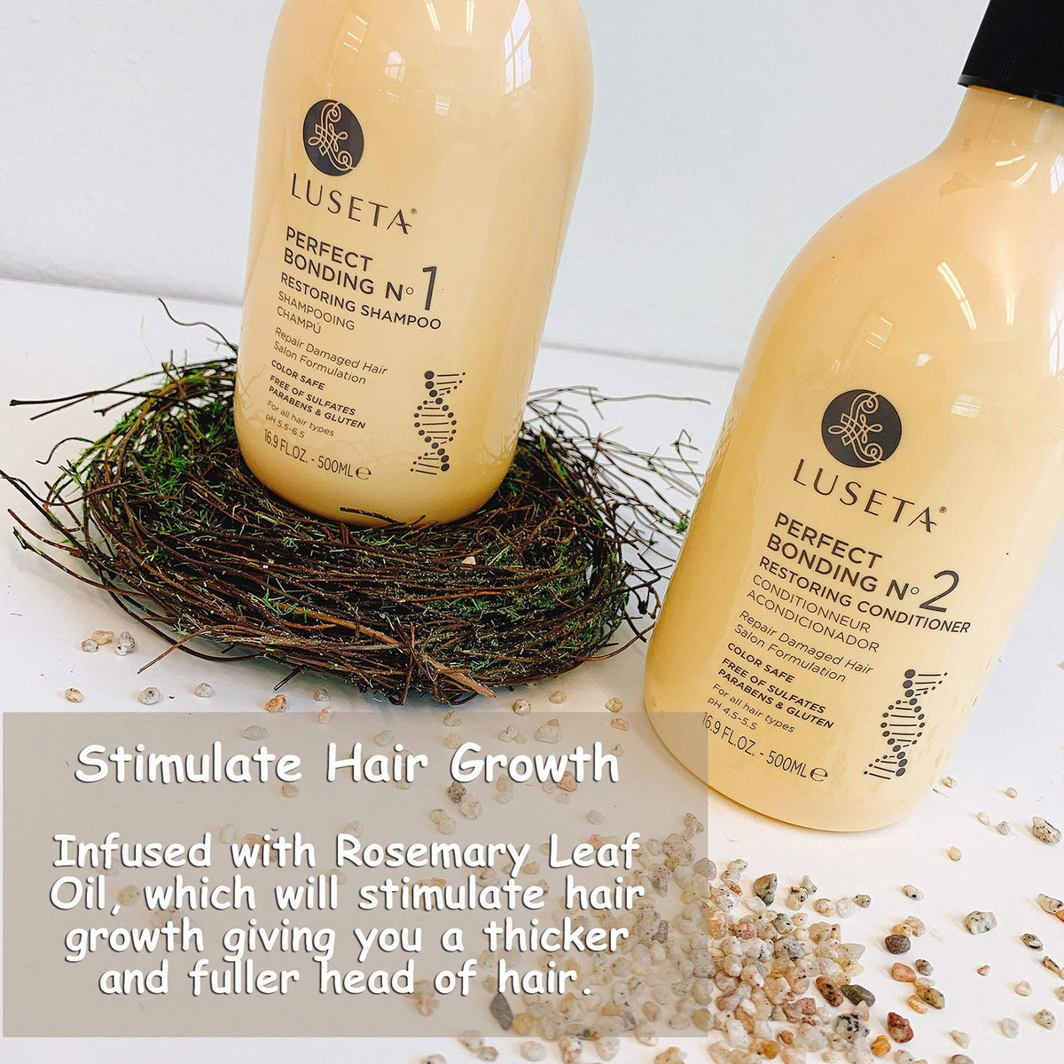 Luseta Restoring Conditioner label shows sulfate-free, color-safe care