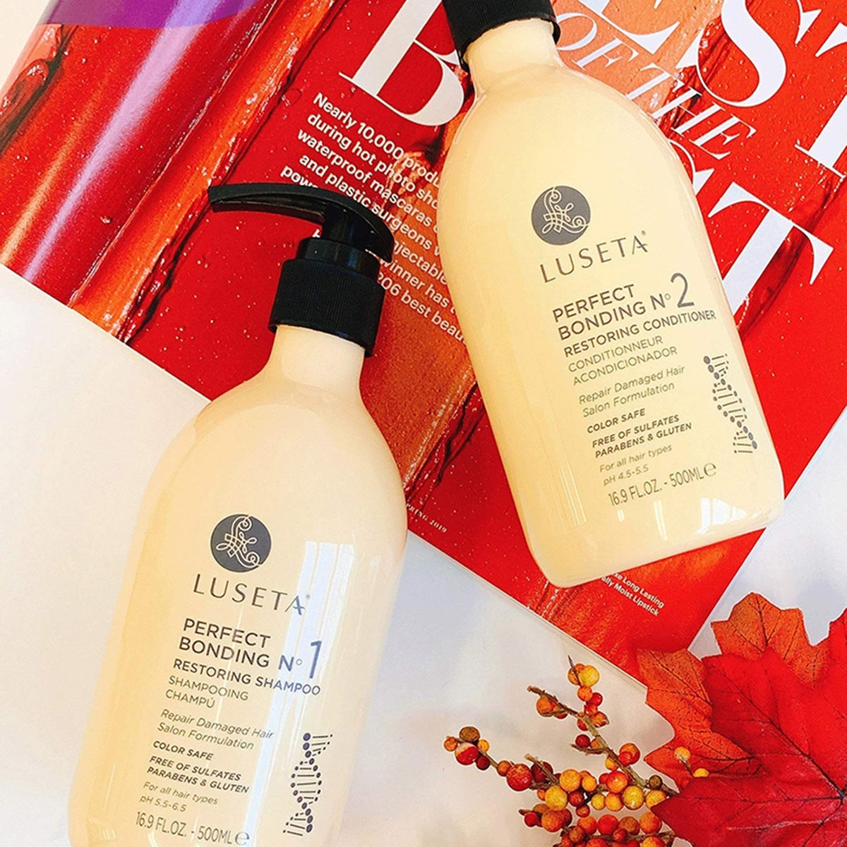 Shampoo and conditioner side-by-side for color longevity