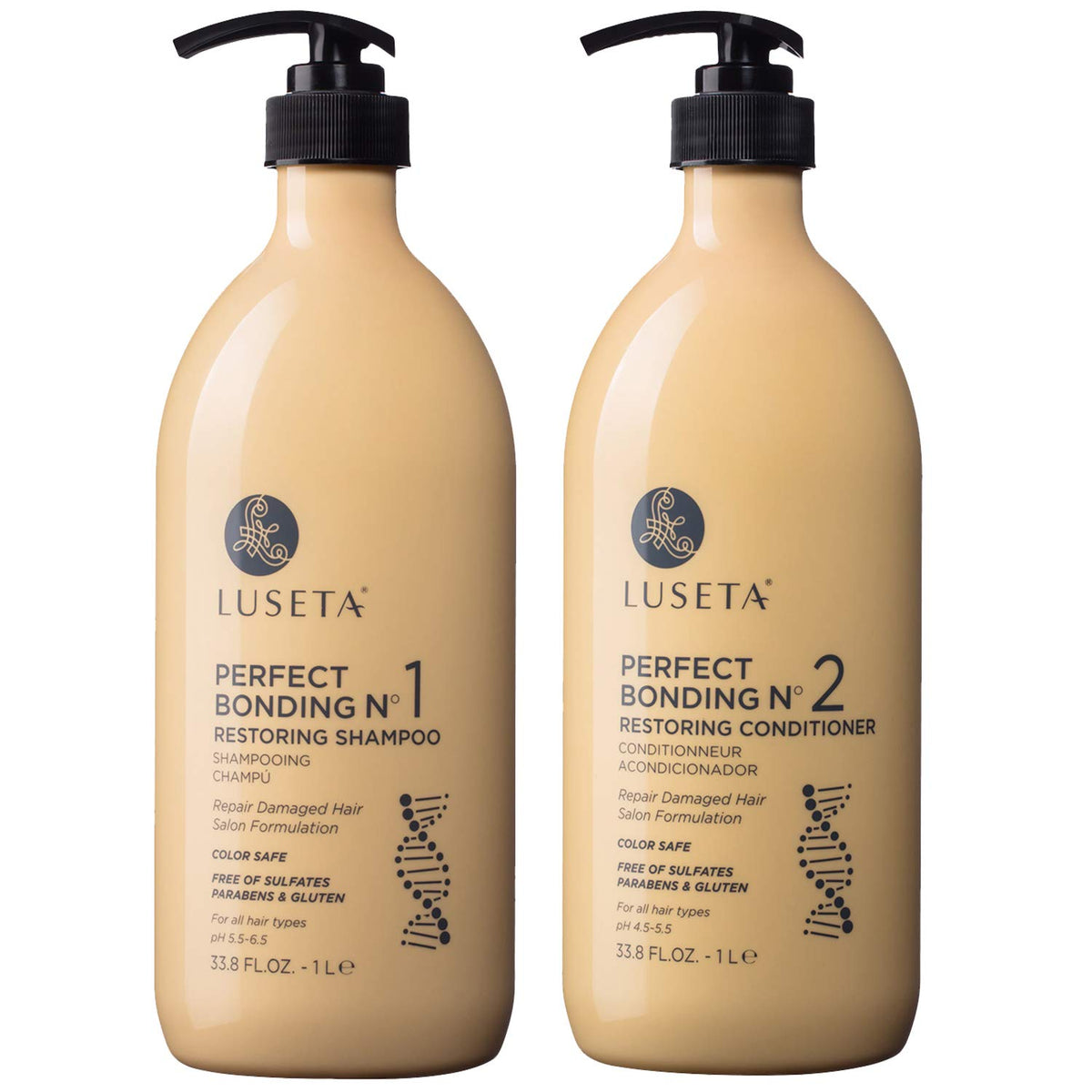 Luseta Perfect Bonding Shampoo bottle highlighting bond strengthening for all hair types