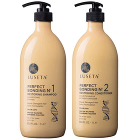 Luseta Perfect Bonding Shampoo bottle highlighting bond strengthening for all hair types