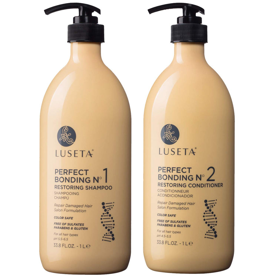 Luseta Perfect Bonding Shampoo bottle highlighting bond strengthening for all hair types