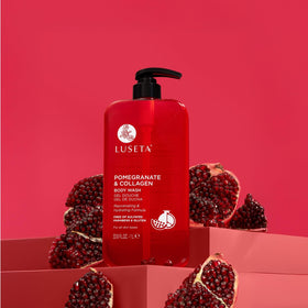 Luseta Pomegranate Collagen Body Wash lathers into rich foam.
