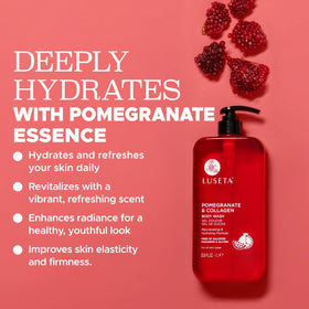 Close-up of Luseta Pomegranate Collagen ingredients supporting texture.