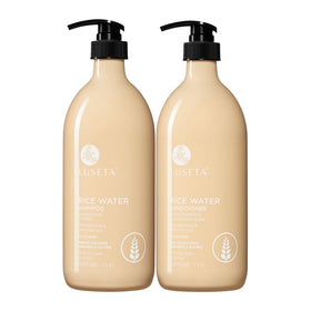 Luseta Rice Water Shampoo bottle front highlights a nourishing formula for all hair types.