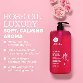 Luseta Rose Oil Body Wash rich foam shows gentle cleansing in action