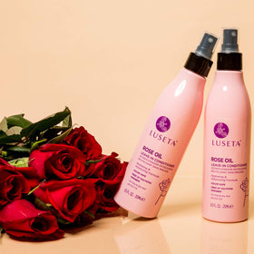Luseta Rose Oil Leave-In Conditioner application close-up on hair