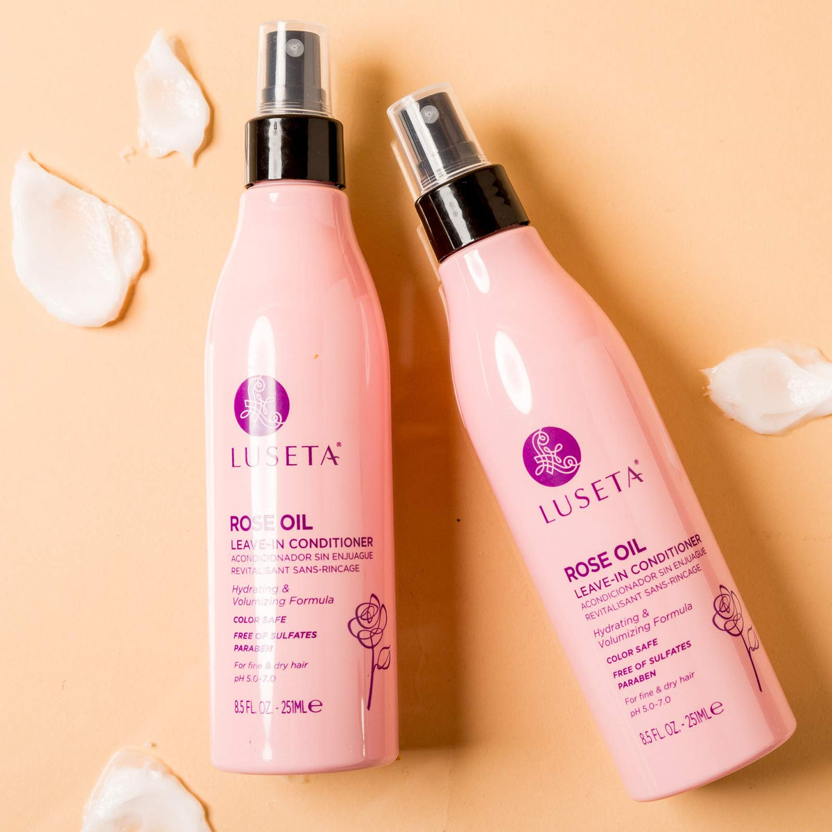 Luseta Rose Oil Leave-In Conditioner hair-gloss shot showing enhanced shine