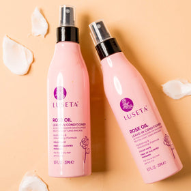 Luseta Rose Oil Leave-In Conditioner hair-gloss shot showing enhanced shine