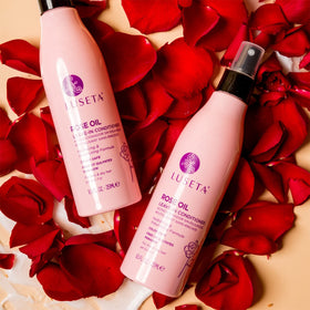 Luseta Rose Oil Leave-In Conditioner packaging front reveals cruelty-free formula