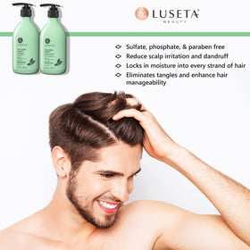 Luseta Tea Tree & Mint Shampoo lather demonstrating gentle detangling and refreshing scalp feel.