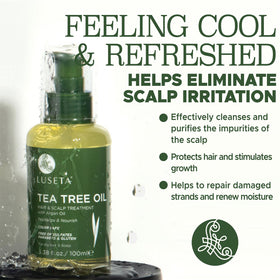 L Luseta Tea Tree Oil scalp massage scene showing soothing, refreshing treatment.