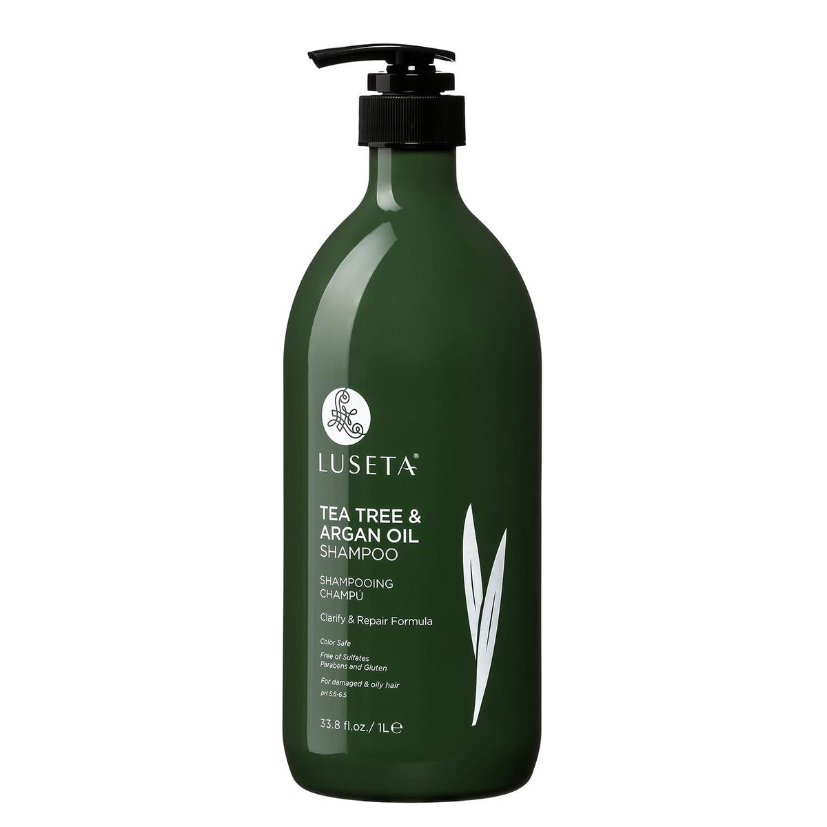 Luseta Tea Tree Shampoo bottle pour showing easy application and scalp refreshment