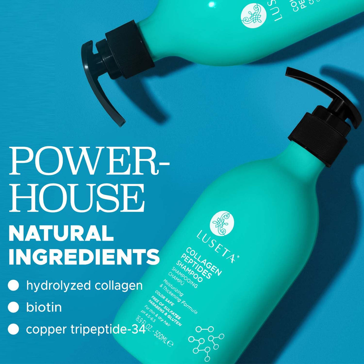 Luseta thickening conditioner bottle front for smoother, hydrated strands.