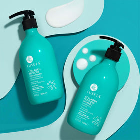 Luseta thickening shampoo bottle side highlighting nourishing cleanse.