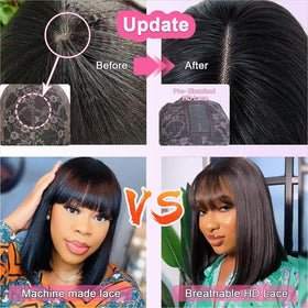 Lusina virgin human hair wig with bangs offers natural movement
