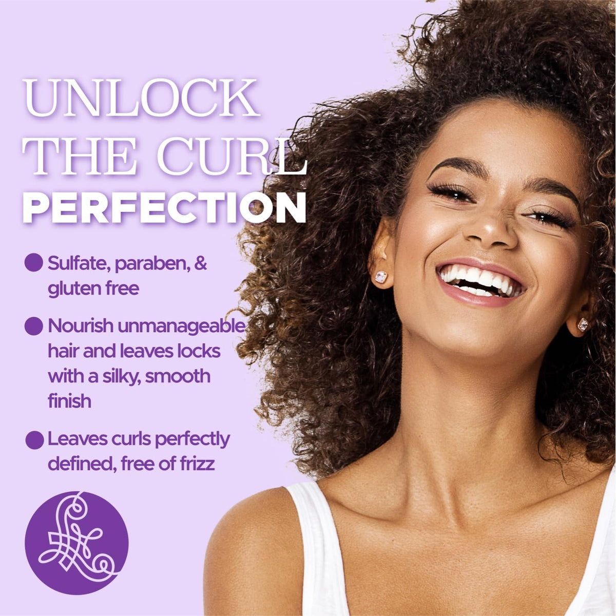 Lifestyle shot showing Luseta Curl Enhancing Shampoo as part of a curl care routine.