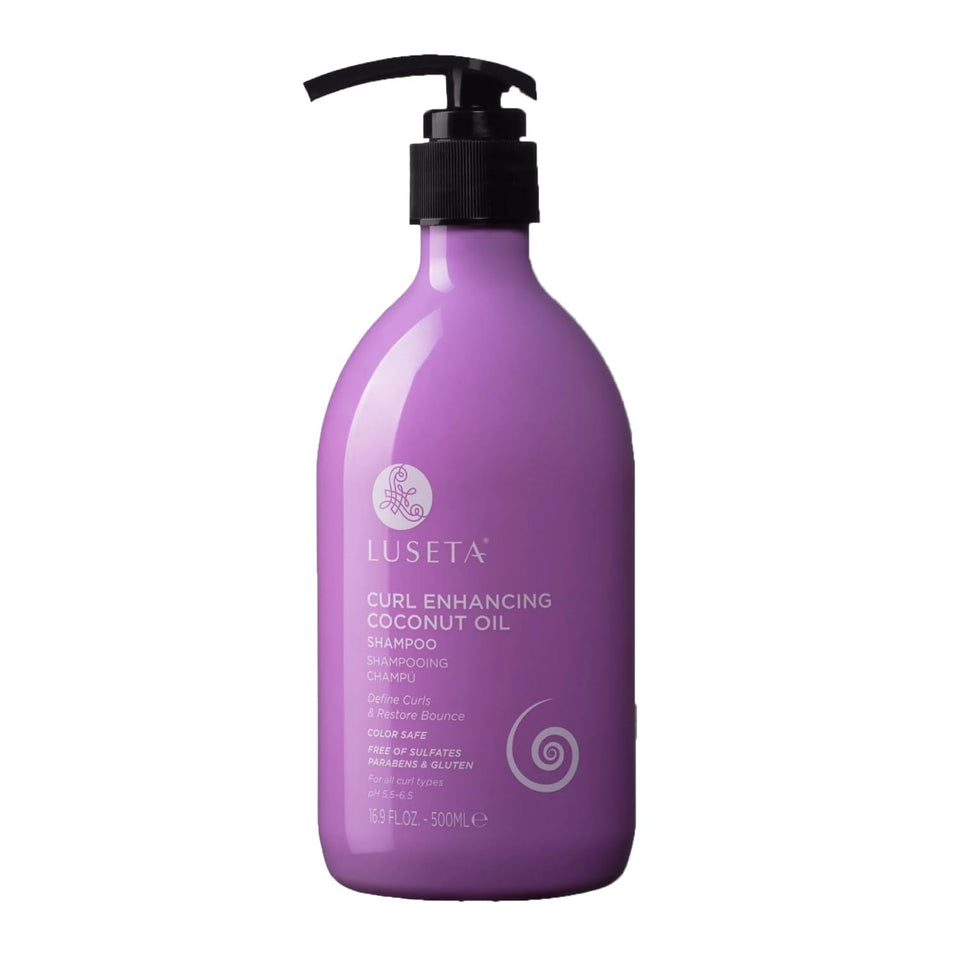 Luseta Curl Enhancing Shampoo bottle showing nourishing formula for defined curls.