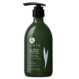 Luseta Tea Tree Oil Conditioner bottle showing hydration and frizz control benefits