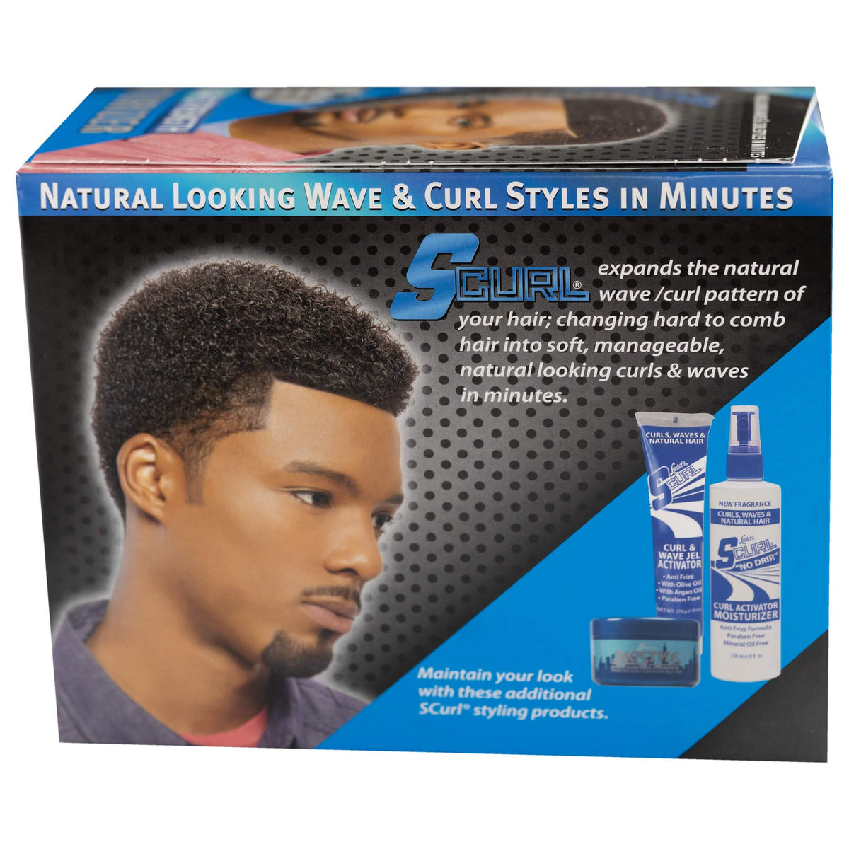 Luster's S-Curl Regular Strength Texturizer dispensing action shows even coverage for defined curls.