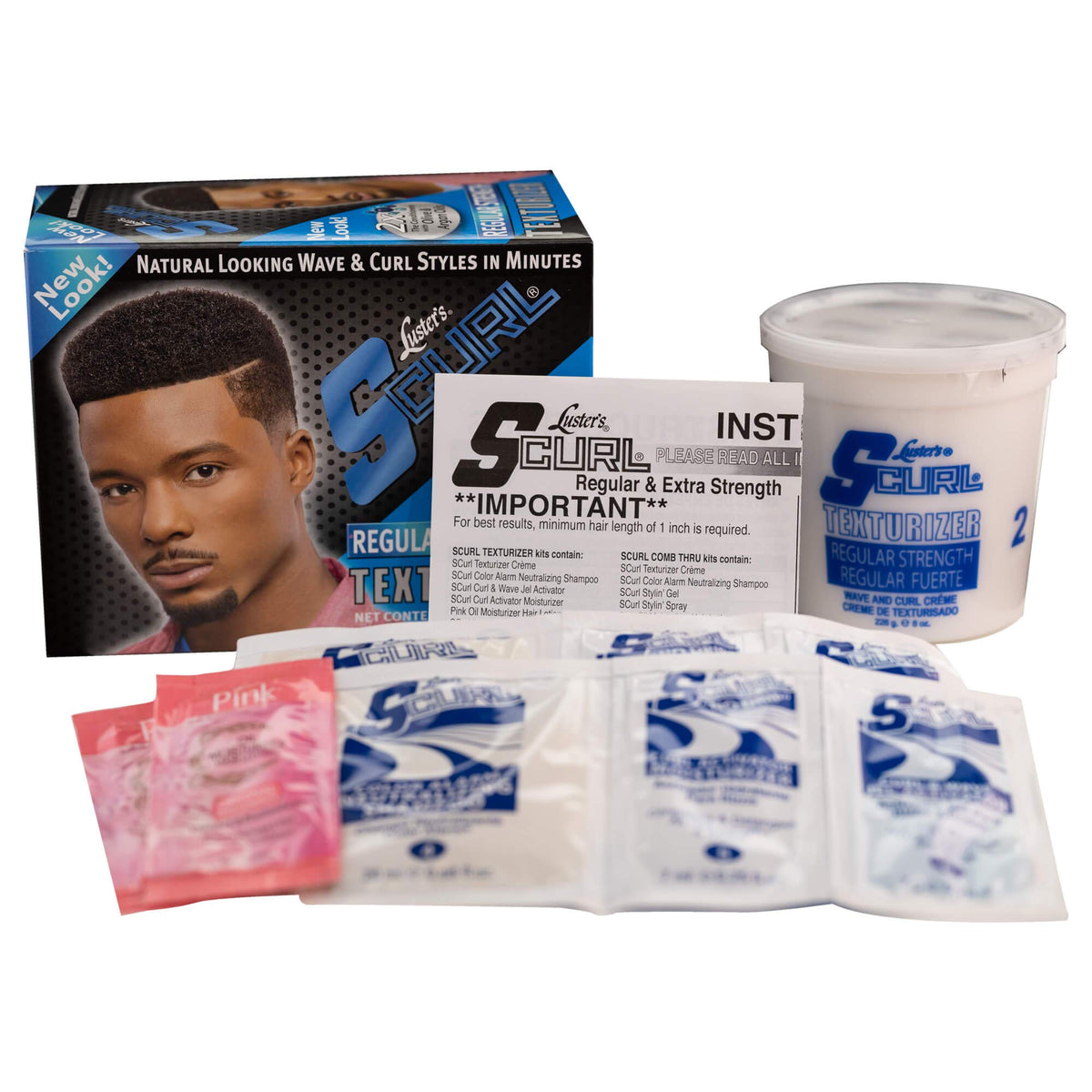 Luster's S-Curl Regular Strength Texturizer packaging box signals trusted brand.