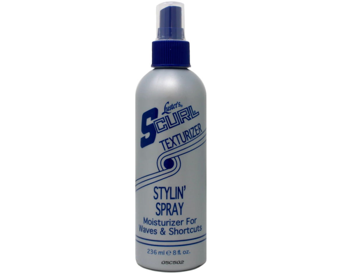 Luster's S-Curl spray bottle side view highlighting conditioning formula.