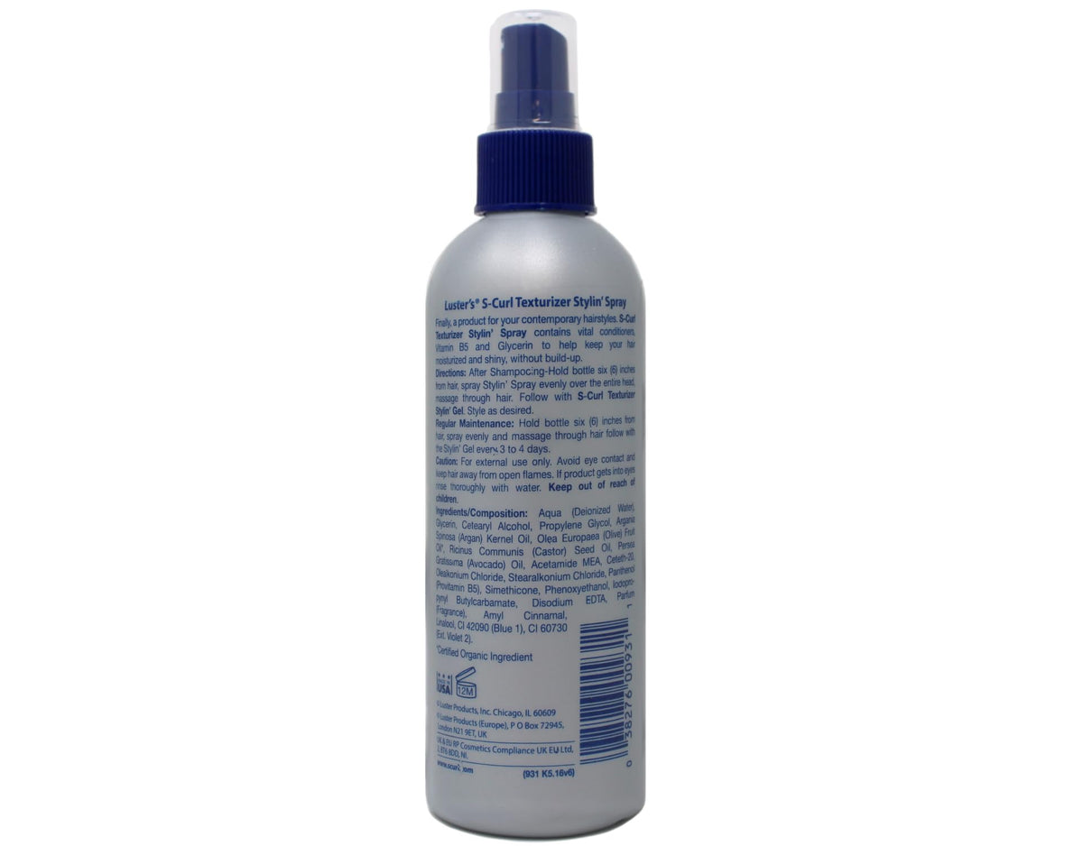 Luster's S-Curl hands applying spray for textured hair.