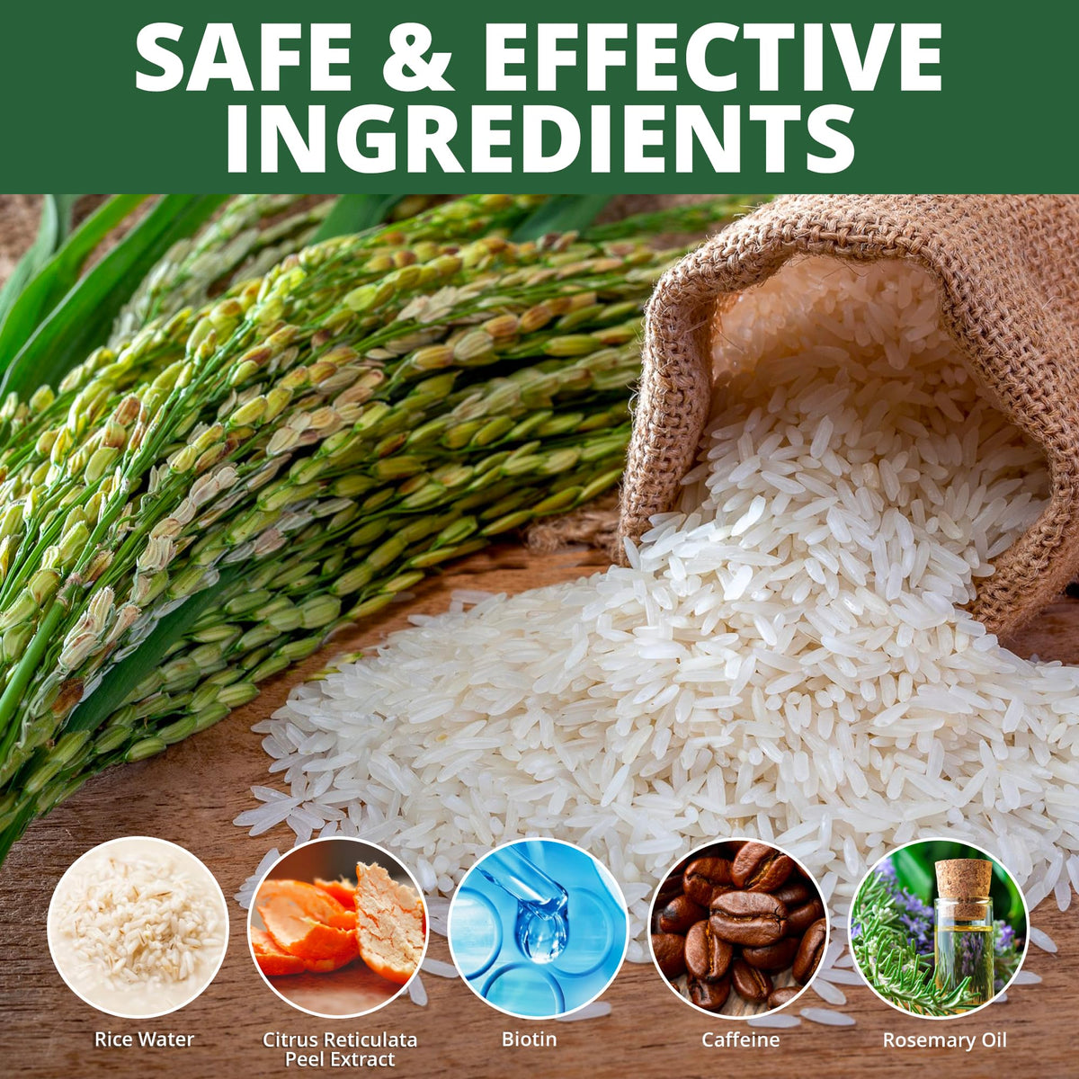 Luv Me Care Rice Water Conditioner ingredients illustration featuring botanicals