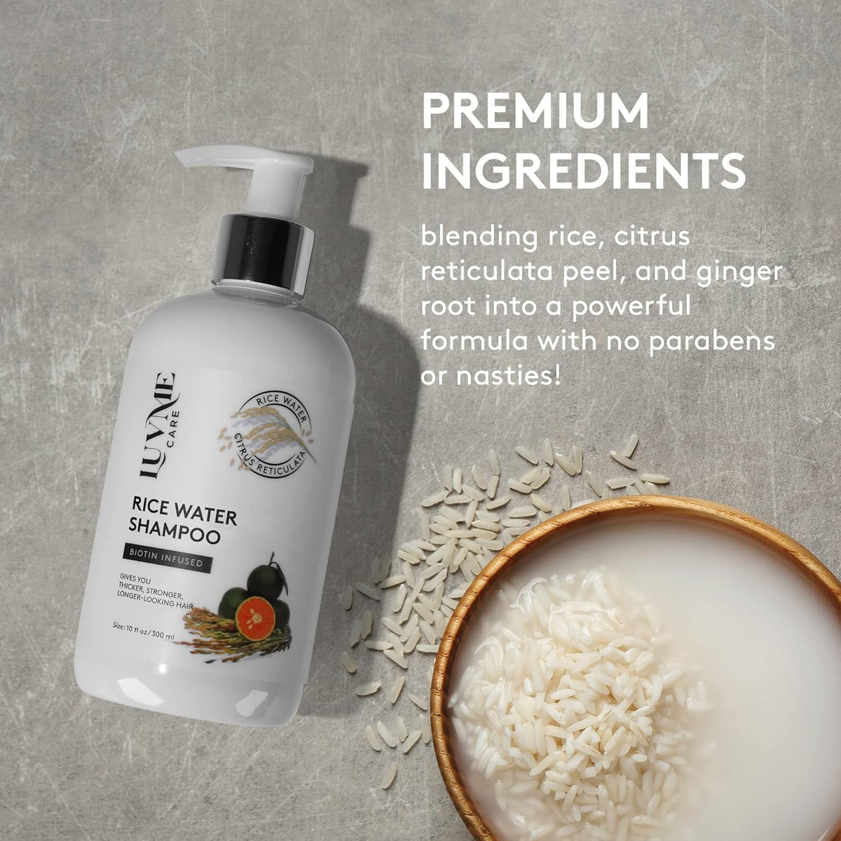 Luv Me Care Rice Water Hair wet look suggests refreshing cleanse and detangling