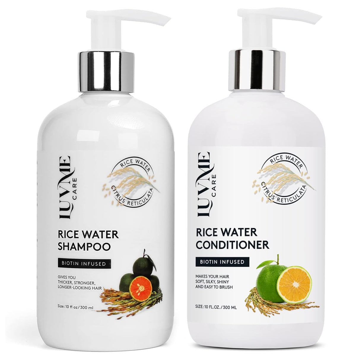 Luv Me Care Rice Water Shampoo bottle pour for easy daily cleansing