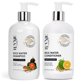 Luv Me Care Rice Water Shampoo bottle pour for easy daily cleansing