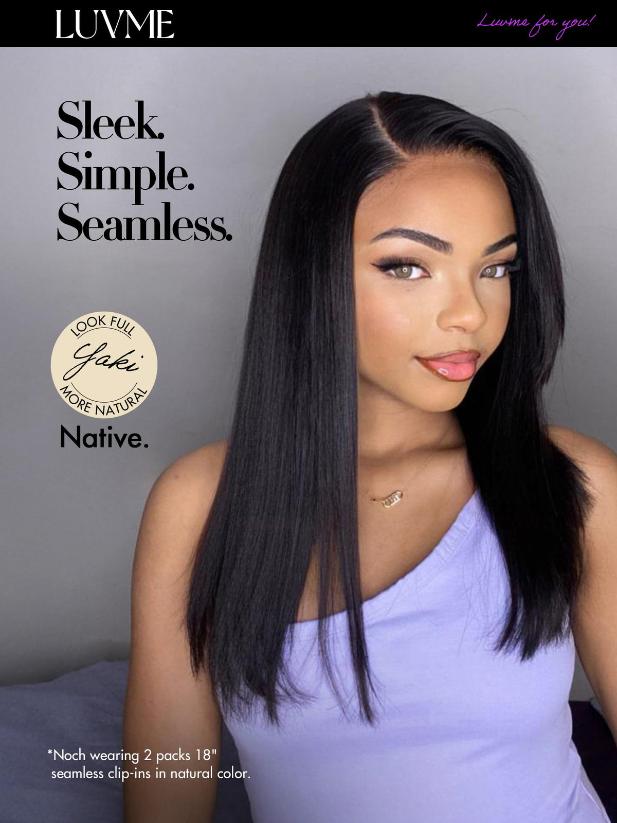 LUVME 100% human hair close-up shows silky texture and shine.