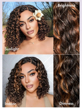 LUVME HAIR 180-density curly wig with blonde highlights for full volume.