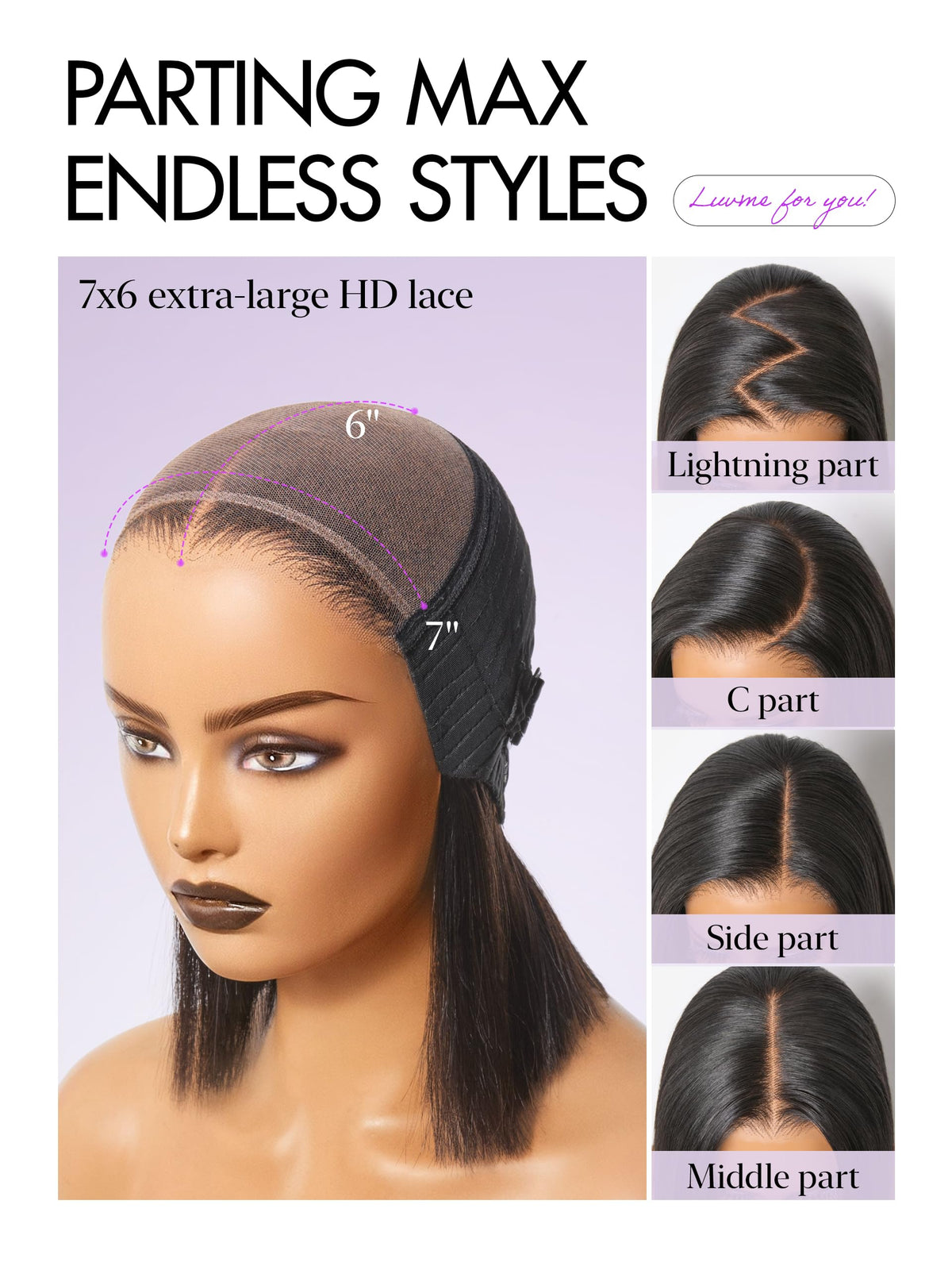 LUVME HAIR 7x6 closure allows versatile parting for creative looks.