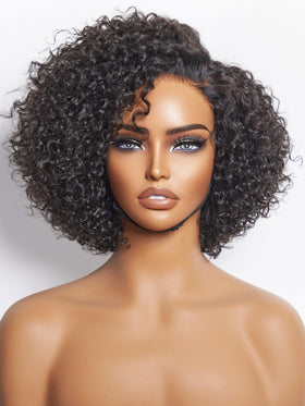 LUVME HAIR 8-inch curly glueless wig on model for natural bob styling