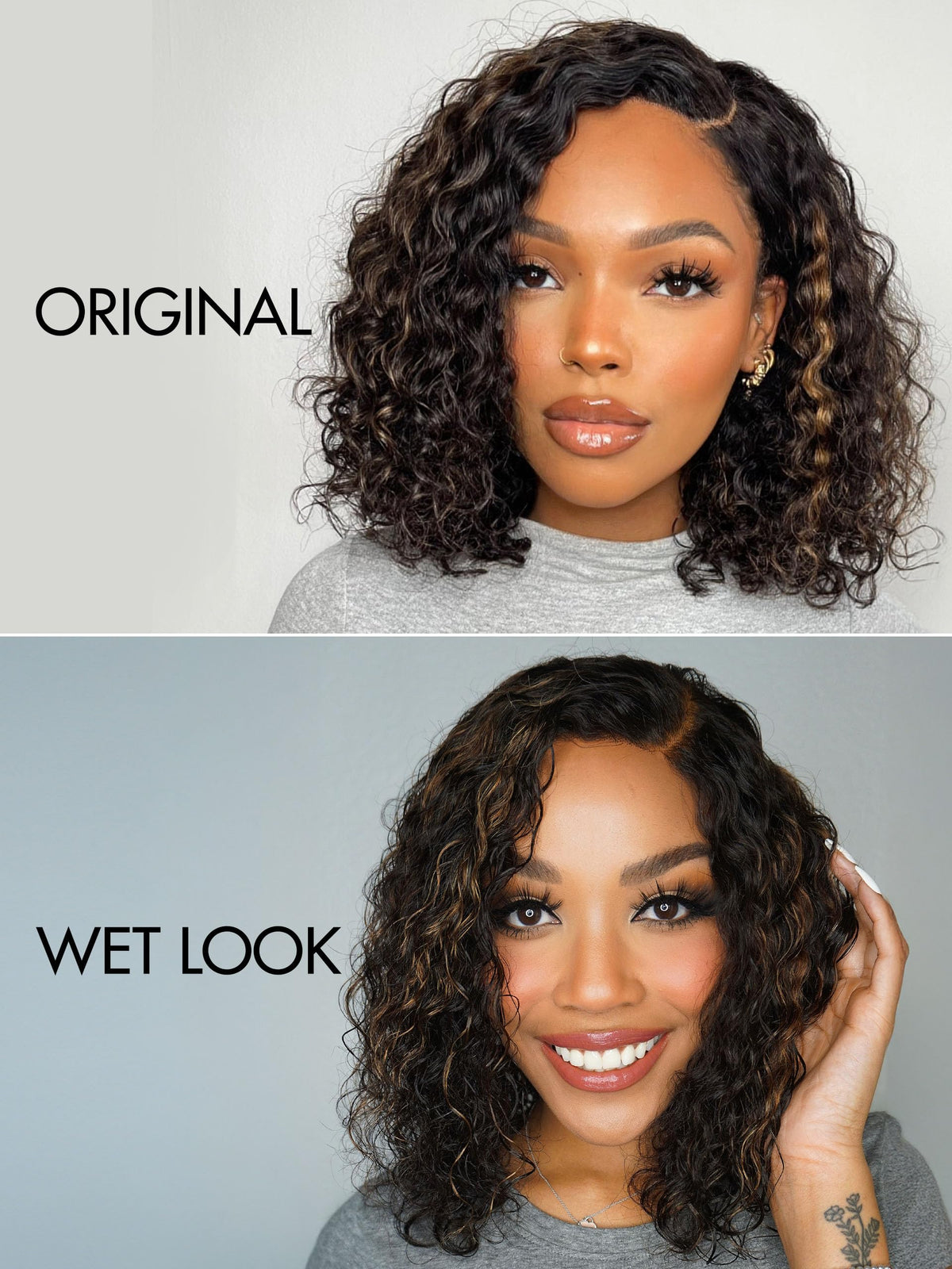 LUVME HAIR blonde highlights on curly bob showcasing trendy style.