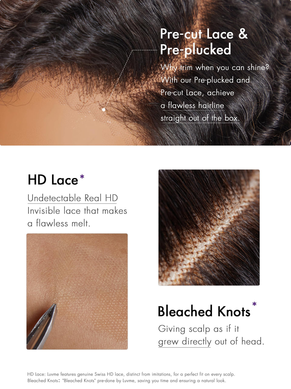 LUVME HAIR Brazilian hair wig top Swiss lace close up for natural hairline
