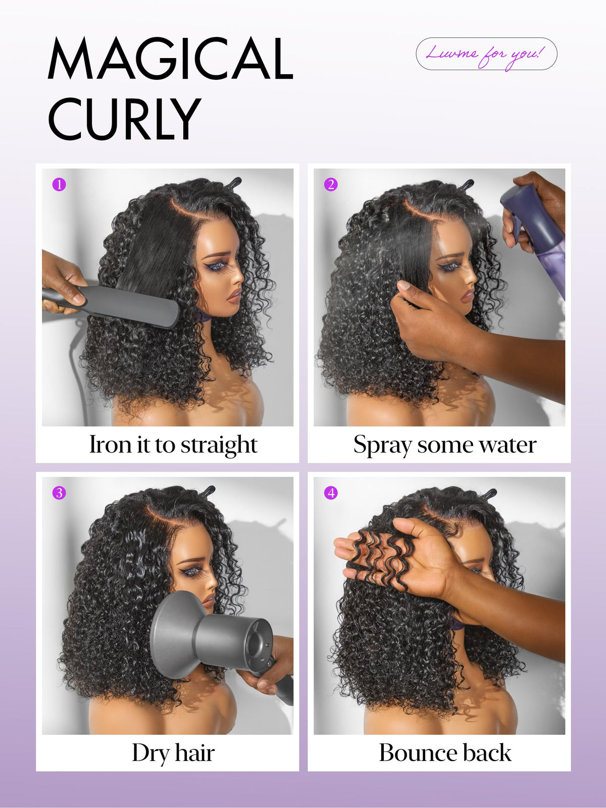 LUVME HAIR glueless lace wig with adjustable strap for comfortable all-day wear.