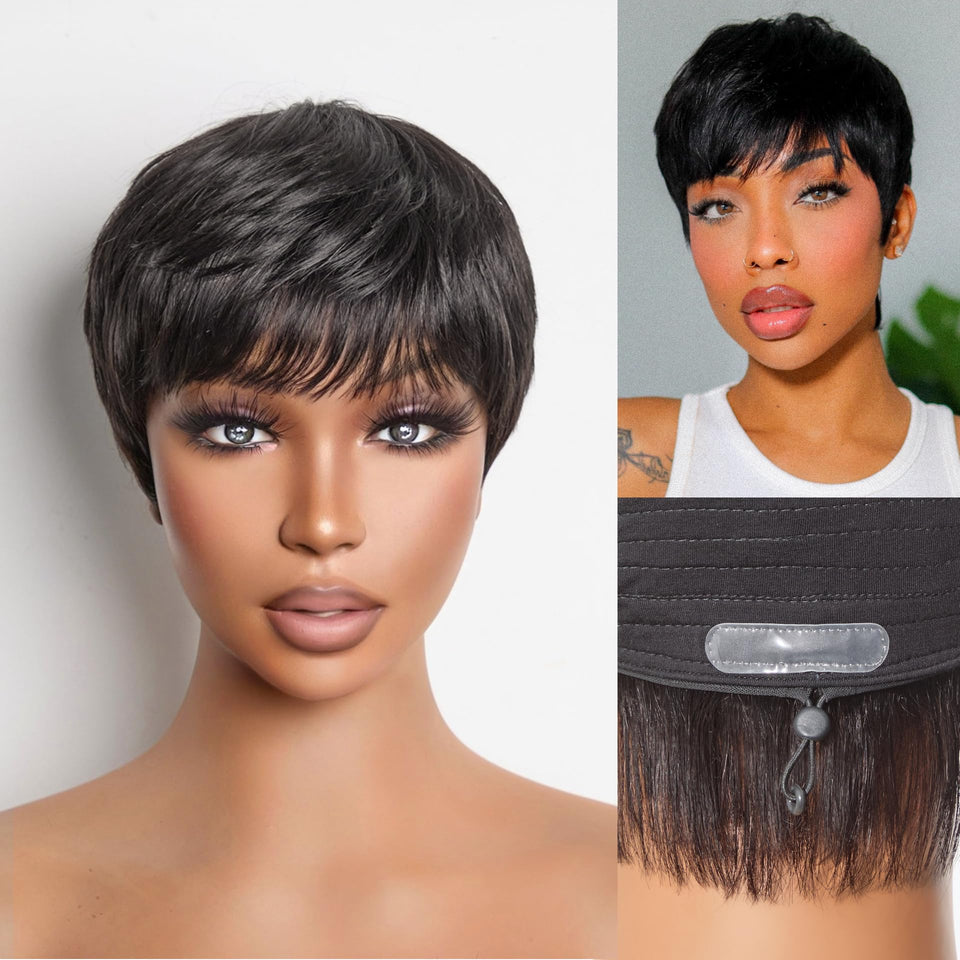 LUVME HAIR pixie cut bangs front view showing quick, stylish throw-on appeal