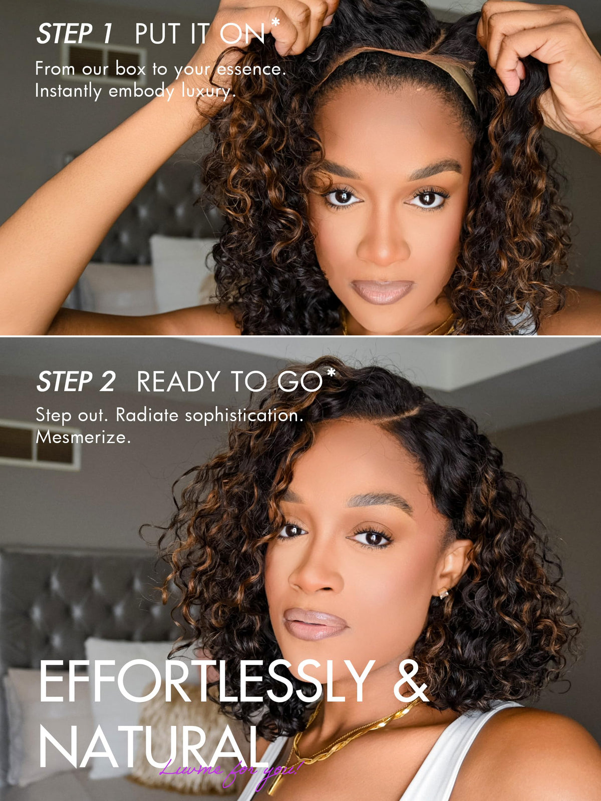 LUVME HAIR pre-cut lace wig showing precise hairline and easy styling.