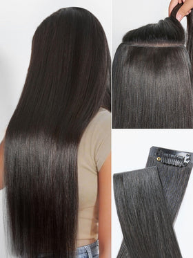 LUVME Invisible Yaki Straight clip-in extensions blend for a natural look