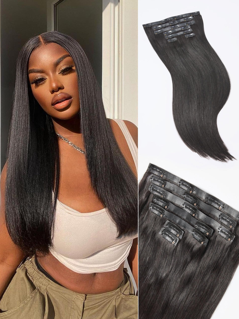 LUVME Yaki Straight clip-in extensions deliver natural black color and seamless blend for daily wear