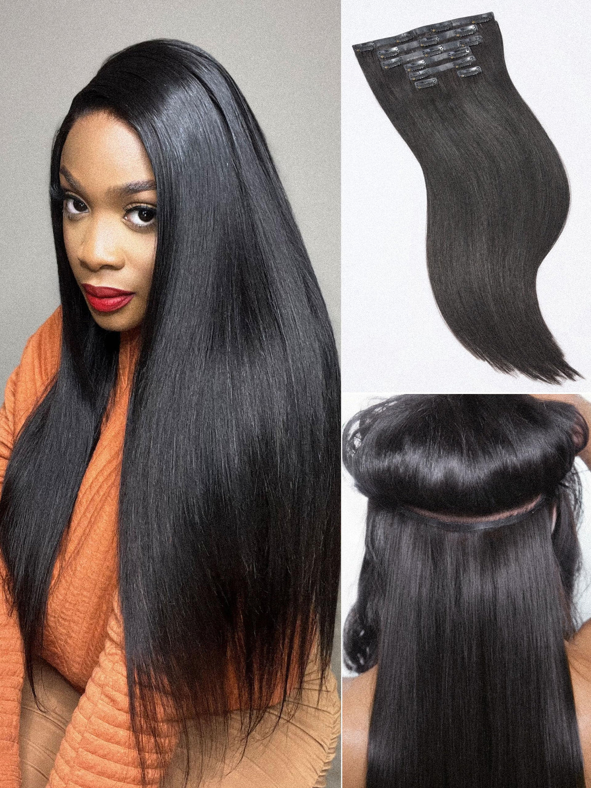 LUVME Yaki Straight clip-in extensions blend seamlessly with natural hair for a fuller look.