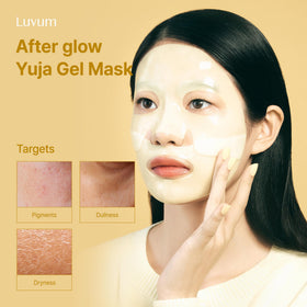 LUVUM Afterglow Yuja Gel Mask application on face shows the hydrogel texture in real use.