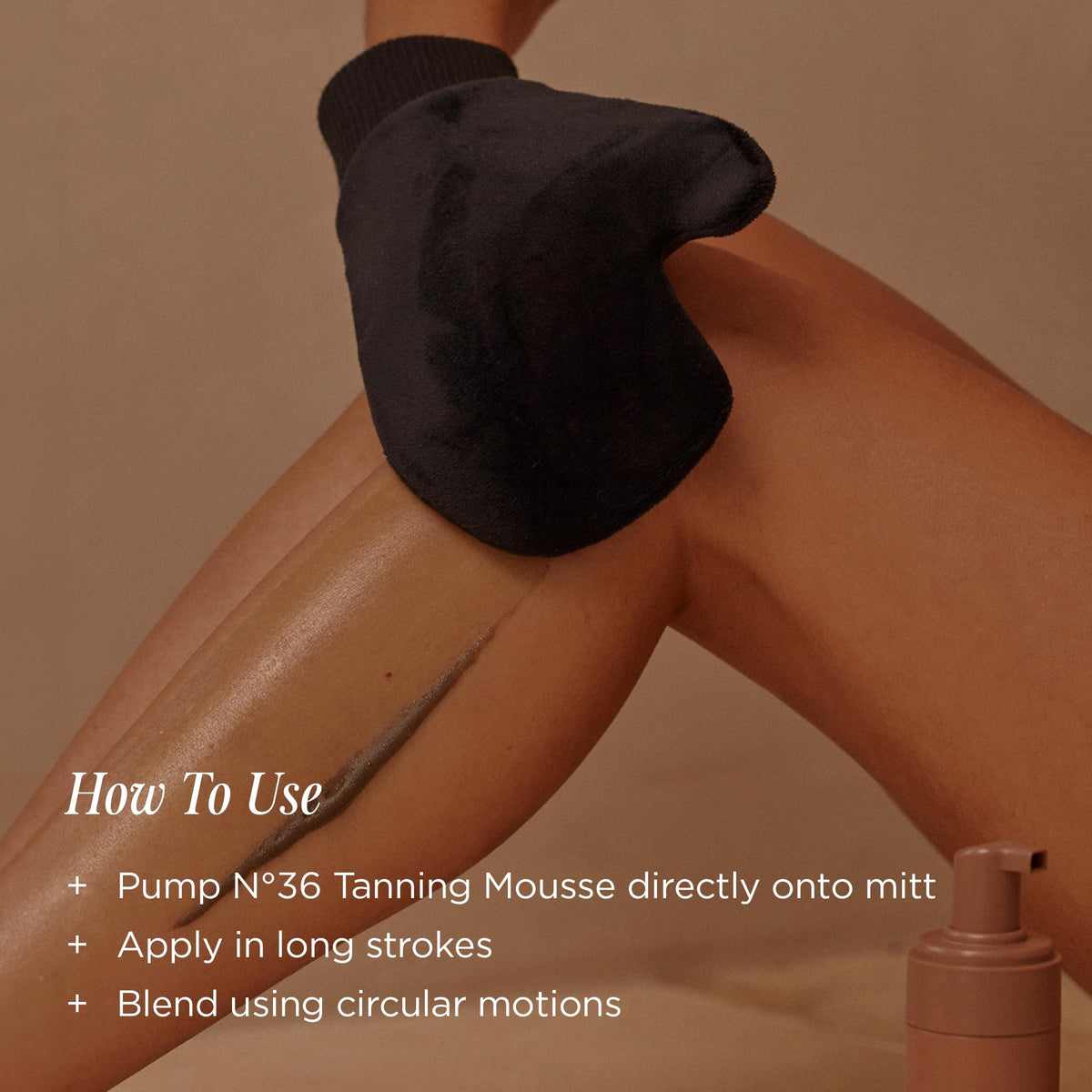 Lux Unfiltered mousse application on mitt for a natural-looking glow.