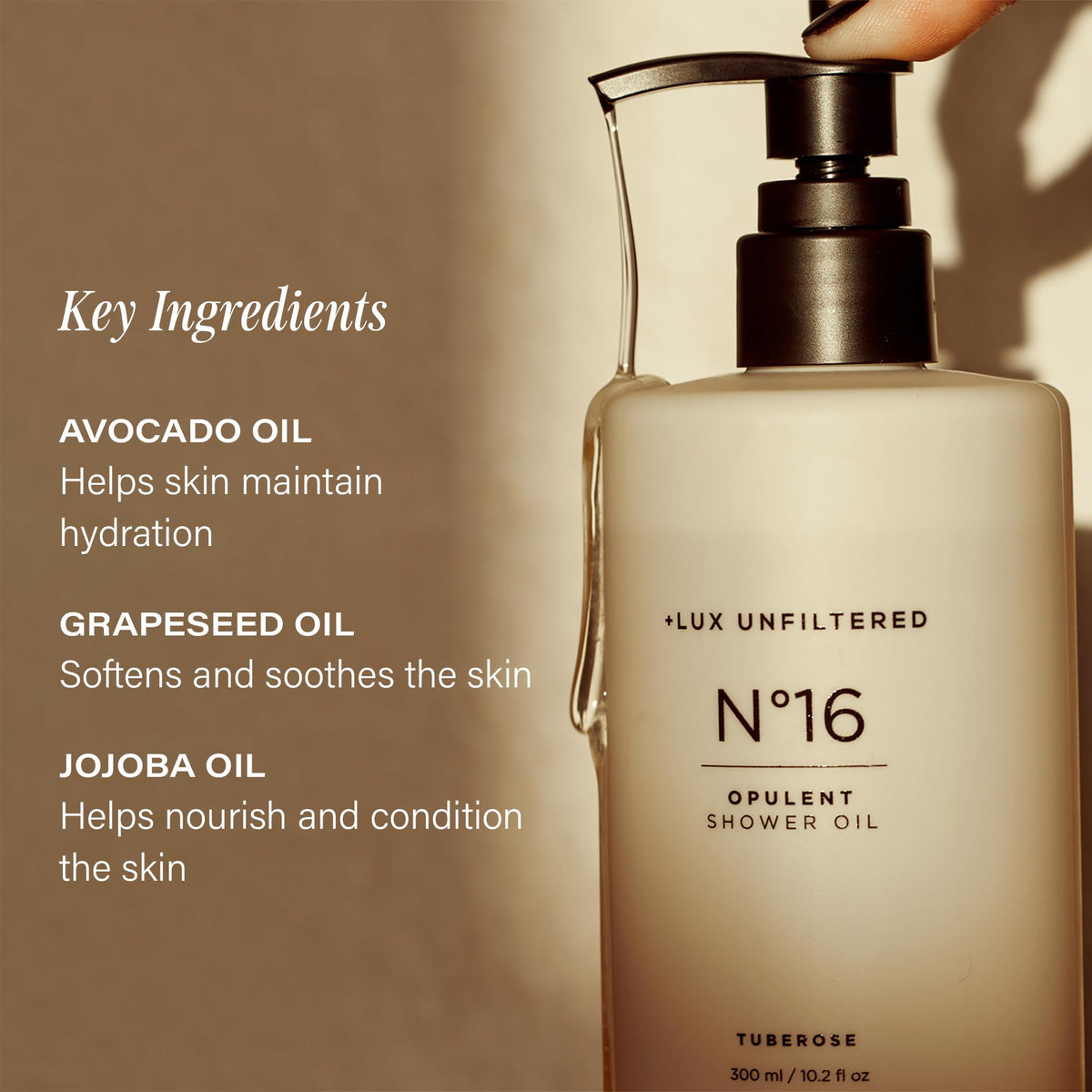Lux Unfiltered N°16 creamy lather demonstrates gentle cleansing and moisture retention.