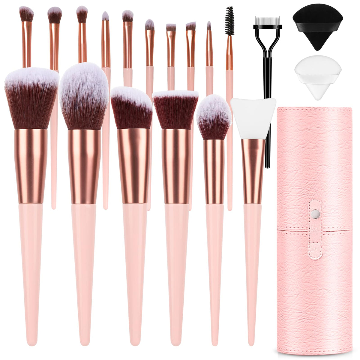 LUXBRU makeup brush set with travel case for easy on-the-go routine.