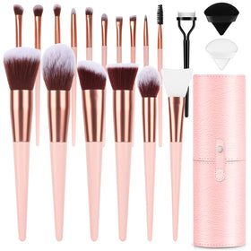 LUXBRU makeup brush set with travel case for easy on-the-go routine.
