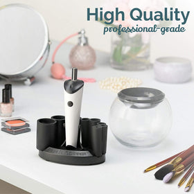 Luxe brush cleaner spinner in action removing makeup residue efficiently