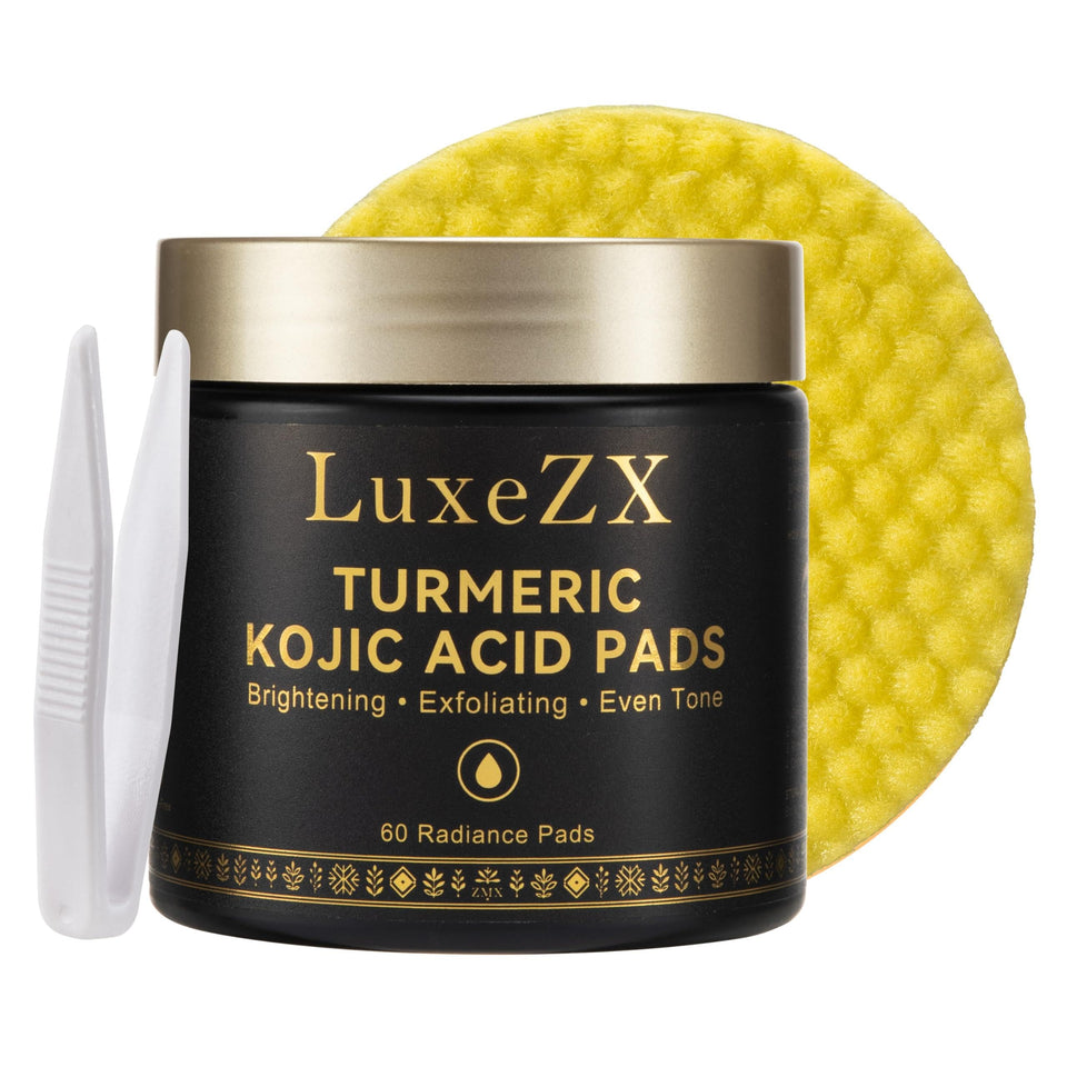 LuxeZX Turmeric Kojic Pads textured side for gentle exfoliation and prep.