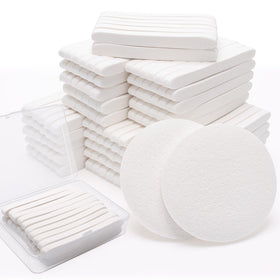 Luxiv 240+1 pack of white compressed facial sponges with travel case.